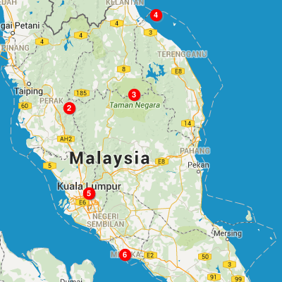 Carte des villes visitees en malaisie 1
